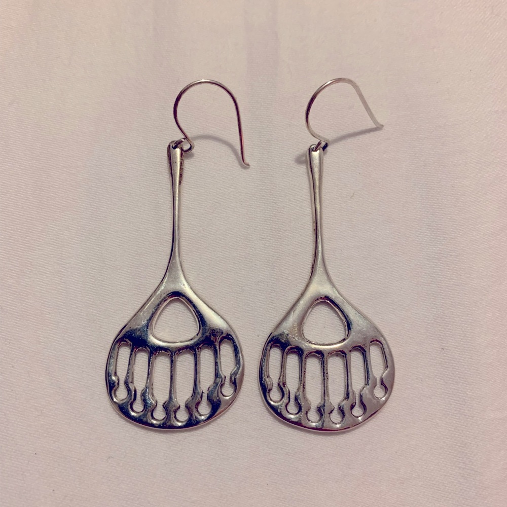 Silver Dangling Bear Paw Earrings